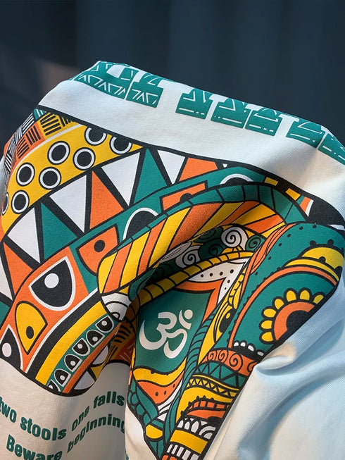 Premium Elephant Graphics Printed Tee with colorful elephant design and O-Neck collar.